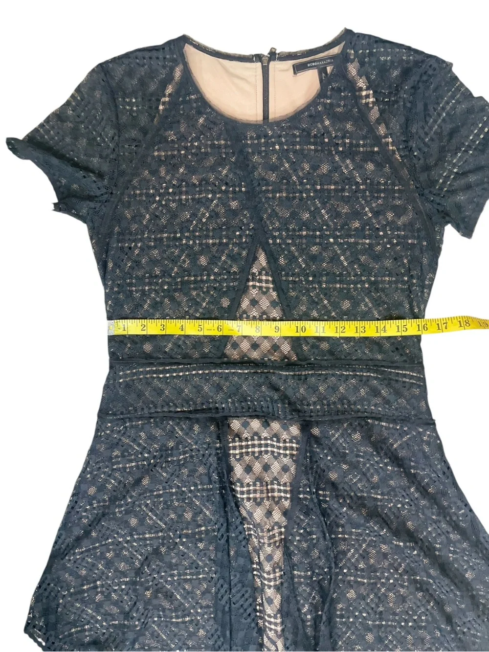 BCBGMaxAzria “Aileen” Black Lace Fit-and-Flare Mini Dress